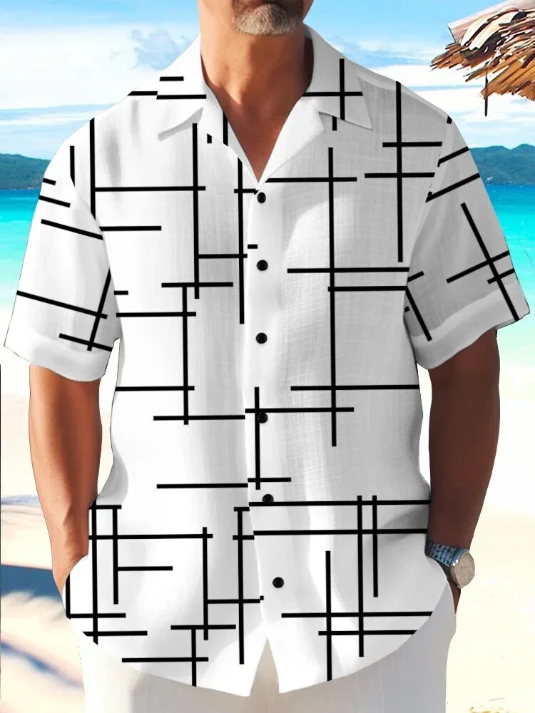 Geometric Irregular Line Print Modern Casual Short Sleeve Hawaiian Shirt