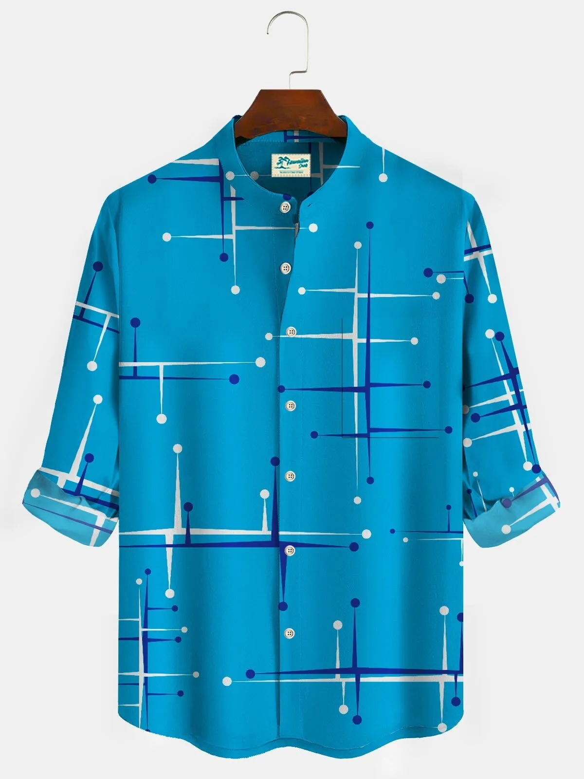 Mid-Century Modern Geometric Blue Atomic Starburst Pattern Hawaiian Shirt