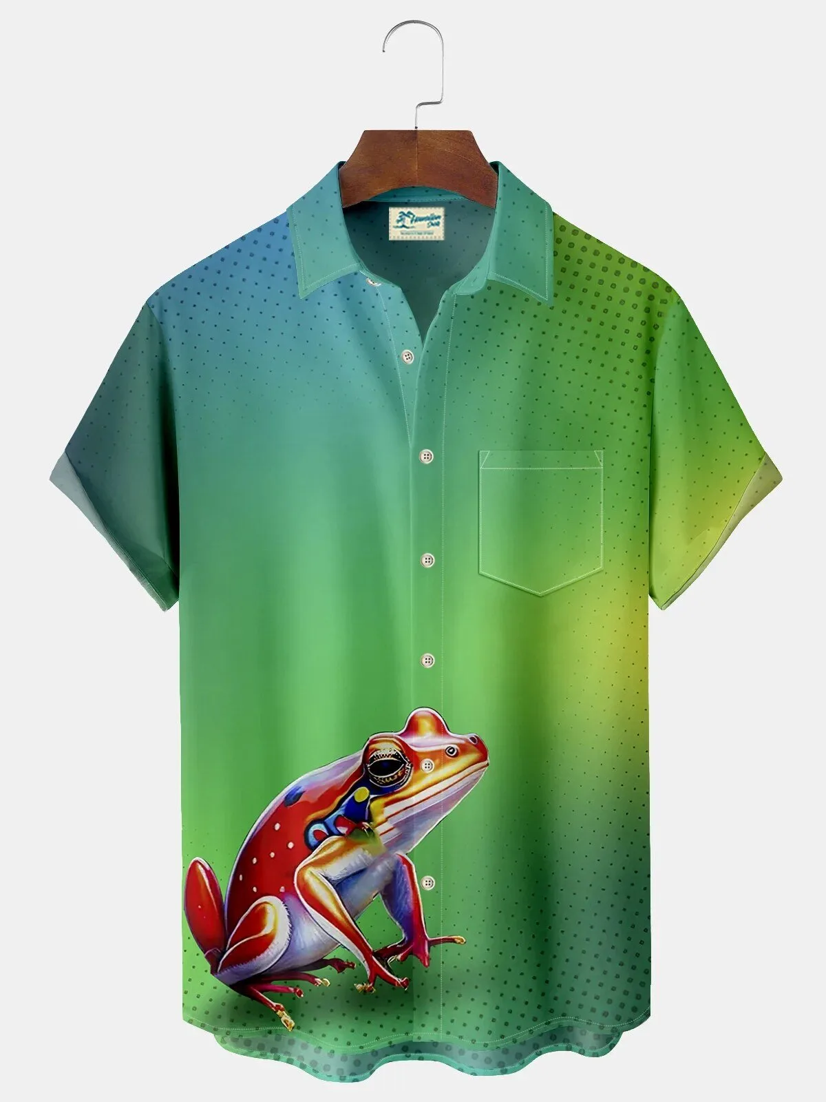 Colorful Frog Gradient Polka Dot Men's Hawaiian Shirt with Pockets