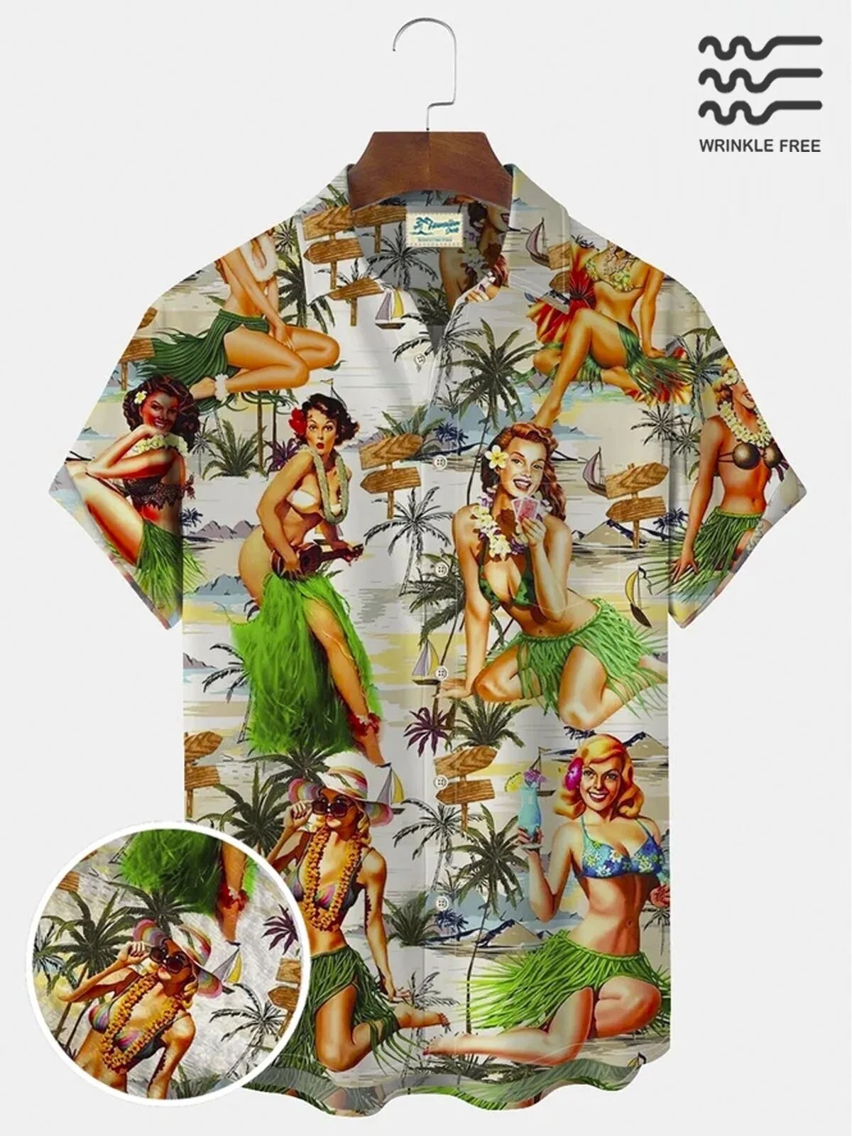 Vintage Pin Up Girls Hawaiian Shirt Tropical Beach Vacation Aloha Button Down