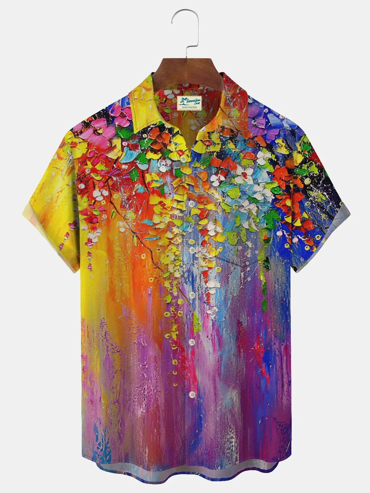 Colorful Abstract Floral Paint Splatter Art Men's Short Sleeve Hawaiian Shirt