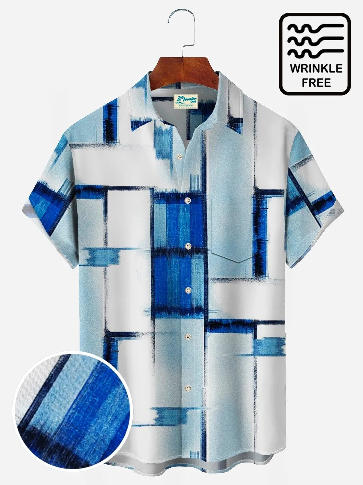 Abstract Blue and White Geometric Pattern Men's Hawaiian Shirt