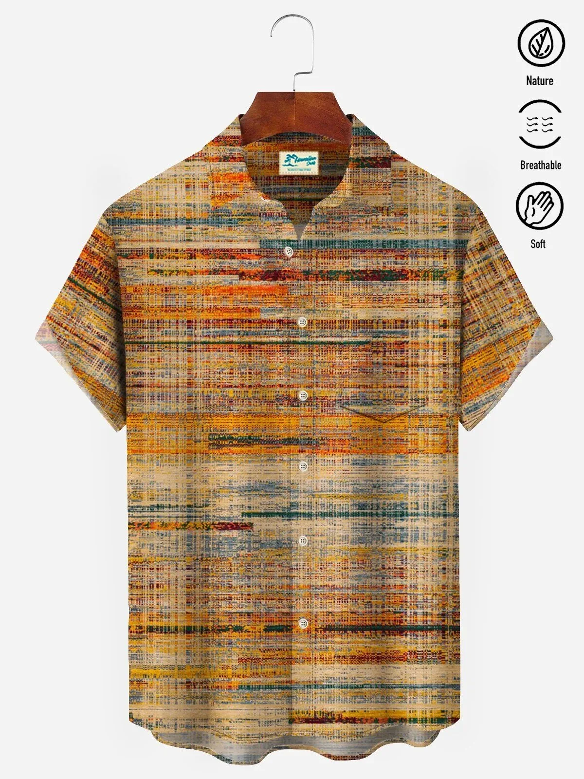 Abstract Striped Pattern Mens Short Sleeve Button Down Hawaiian Shirt