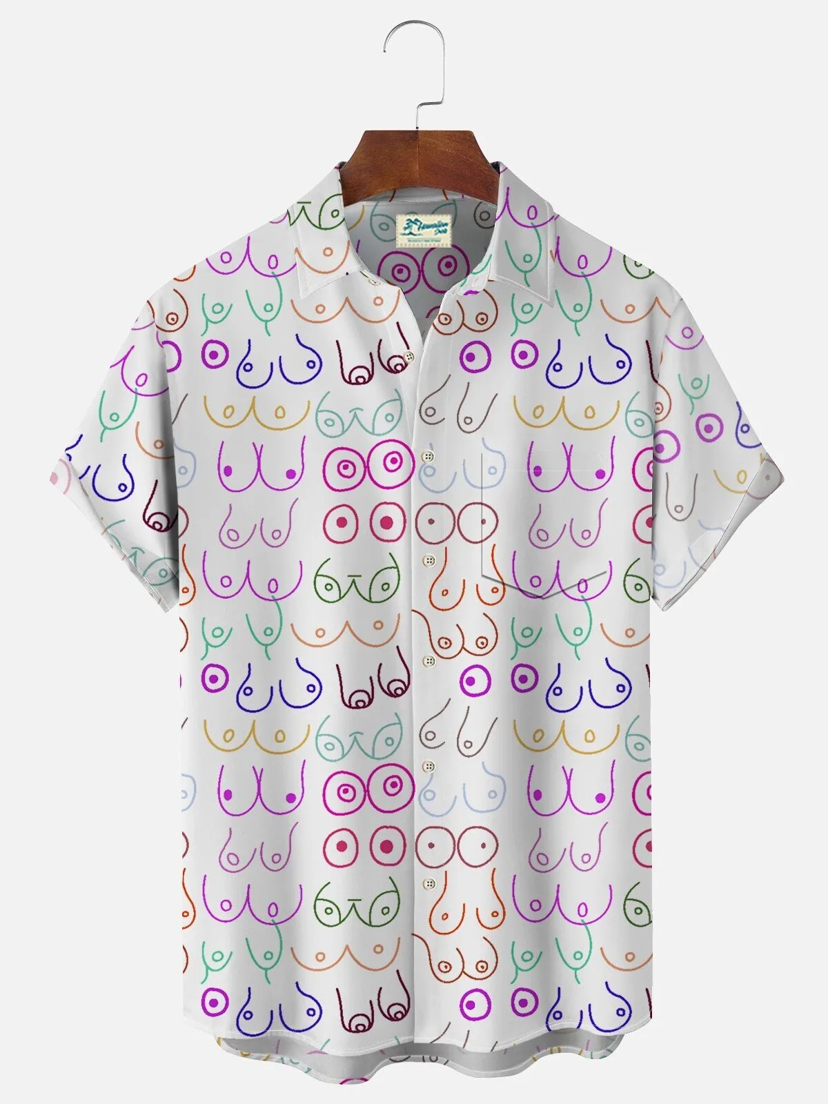 Colorful Boobies Pattern Funny Men's Short Sleeve Button Down Hawaiian Shirt