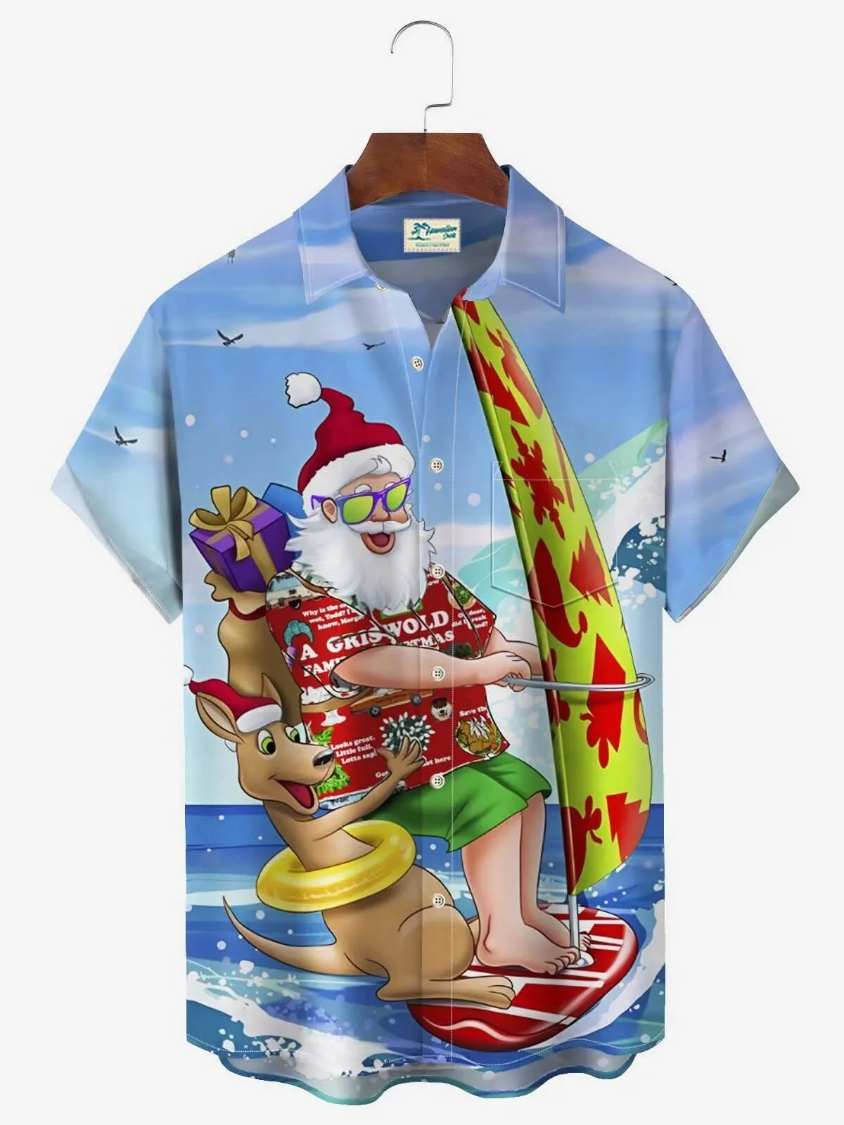 Christmas Vacation Surfer Santa Claus Kangaroo Beach Hawaiian Shirt