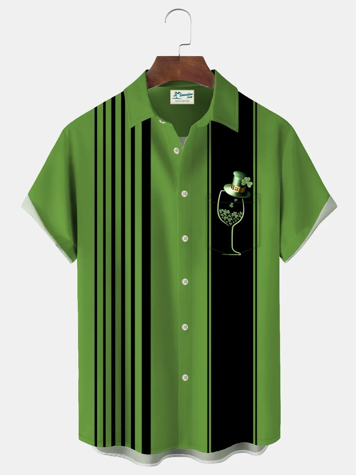 St. Patrick's Day Shamrock Wine Glass Bowling Style Hawaiian Shirt