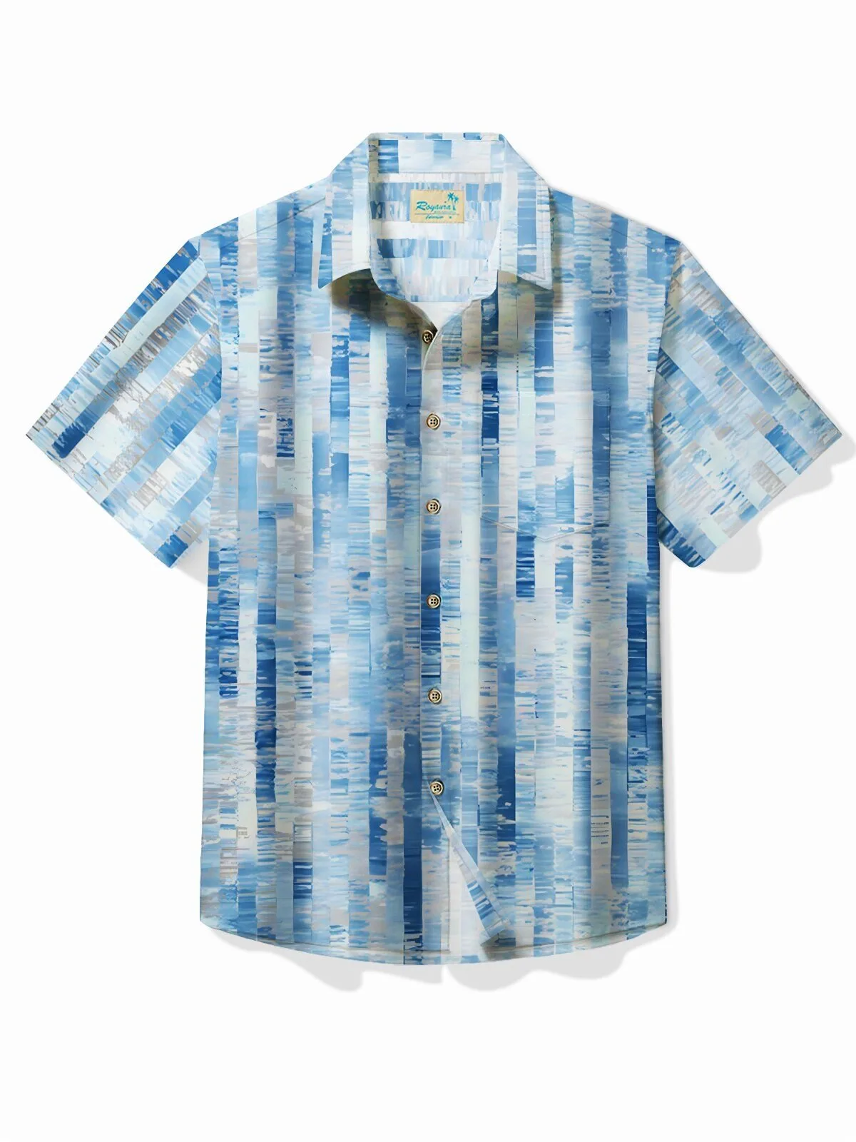 Blue Striped Geometric Abstract Art Men's Short Sleeve Hawaiian Shirt