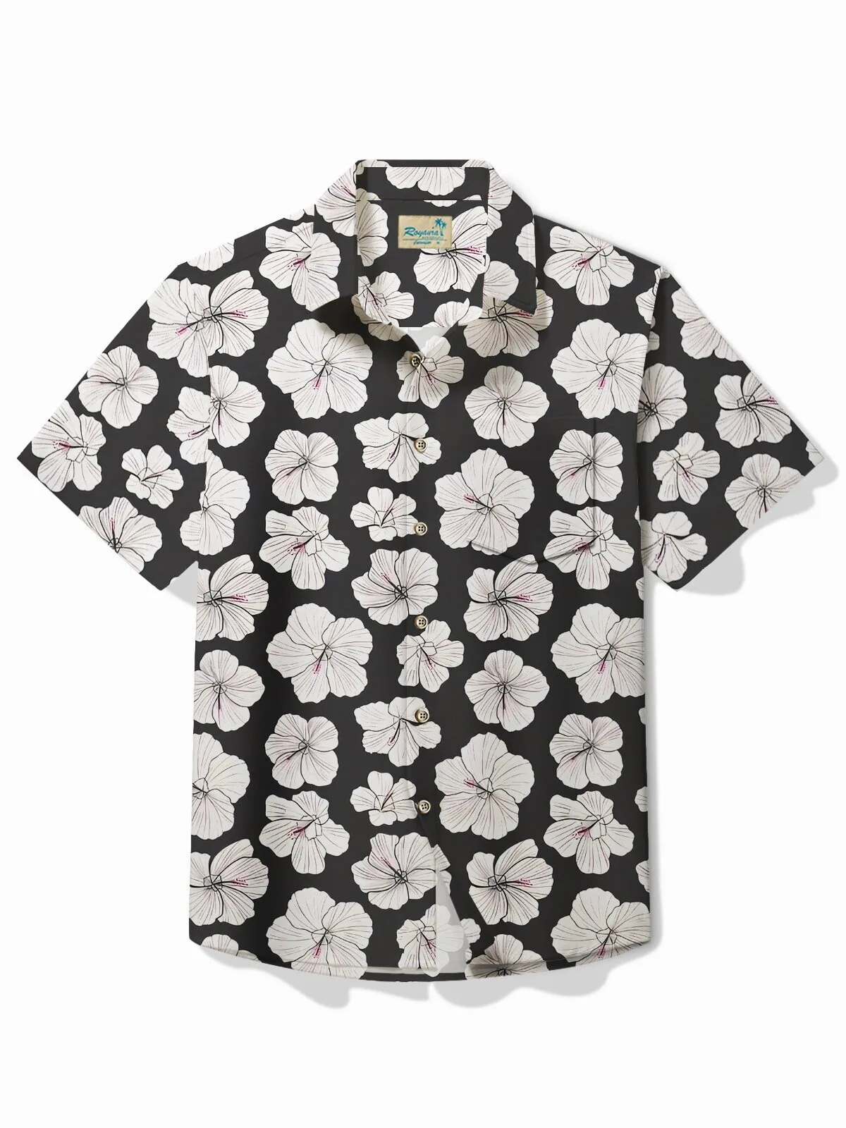 White Hibiscus Floral Pattern Men's Button Down Hawaiian Shirt