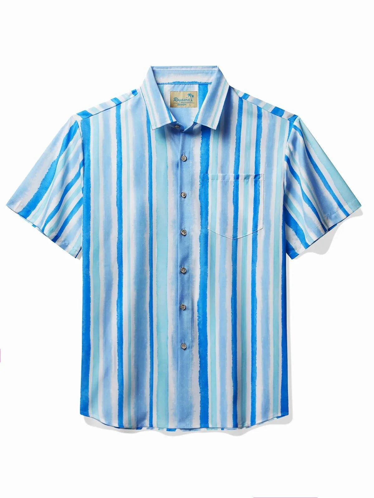 Blue Striped Short Sleeve Button Up Casual Hawaiian Shirt for Men