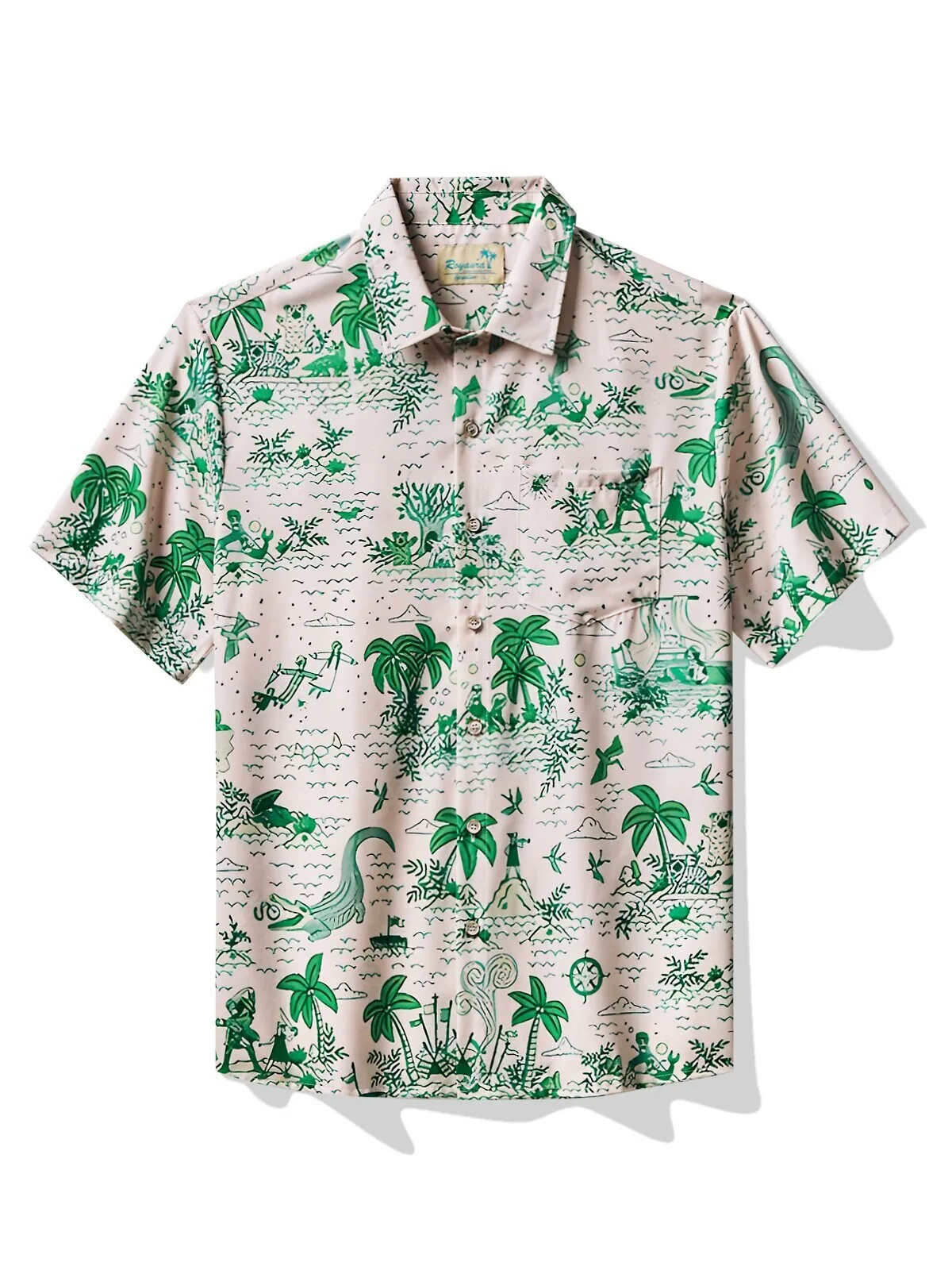 Vintage Hawaiian Island Paradise Print Men's Short Sleeve Button-Up Shirt