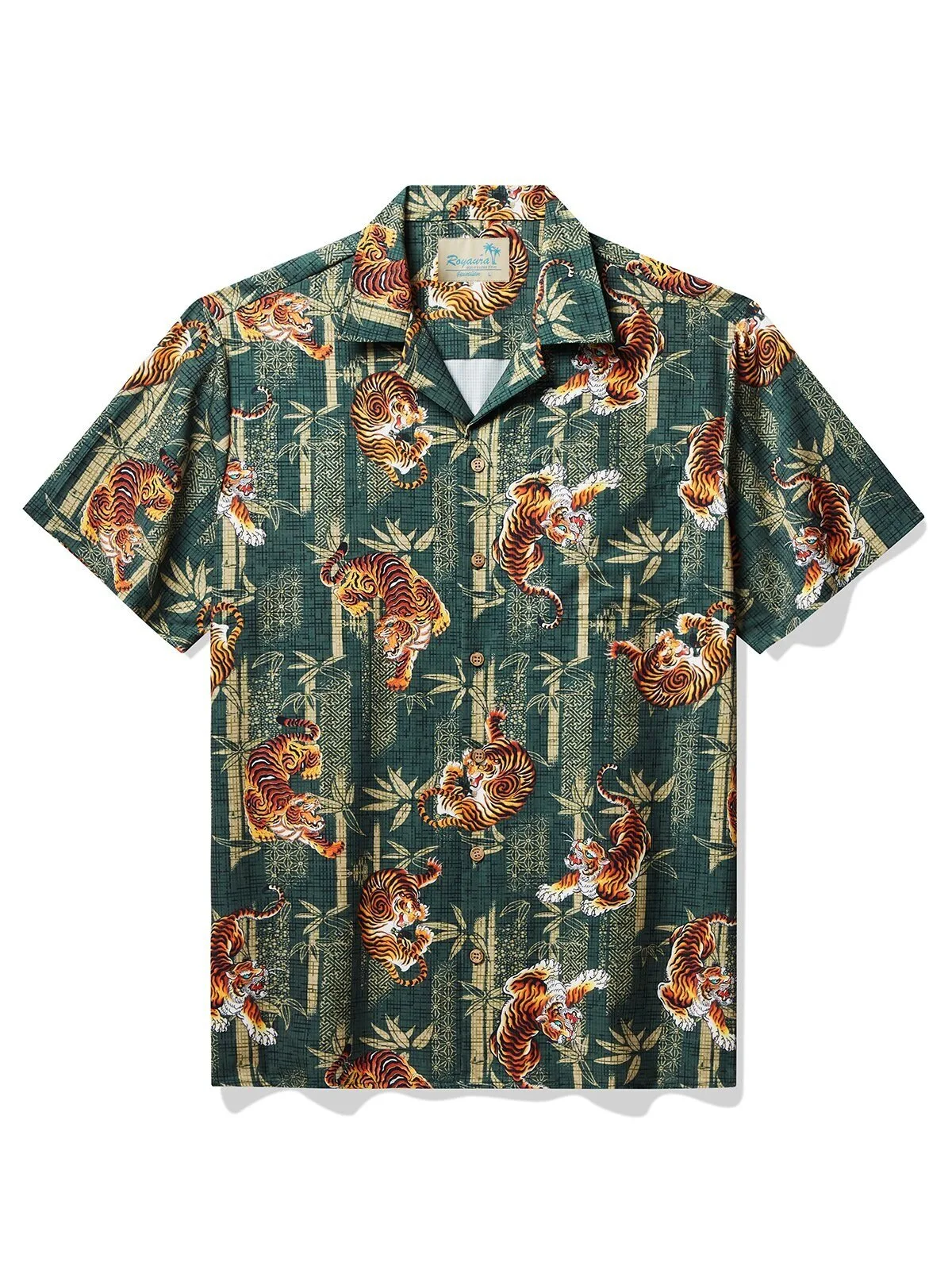 Vintage Japanese Bamboo Leaves Tiger Print Men's Hawaiian Shirt