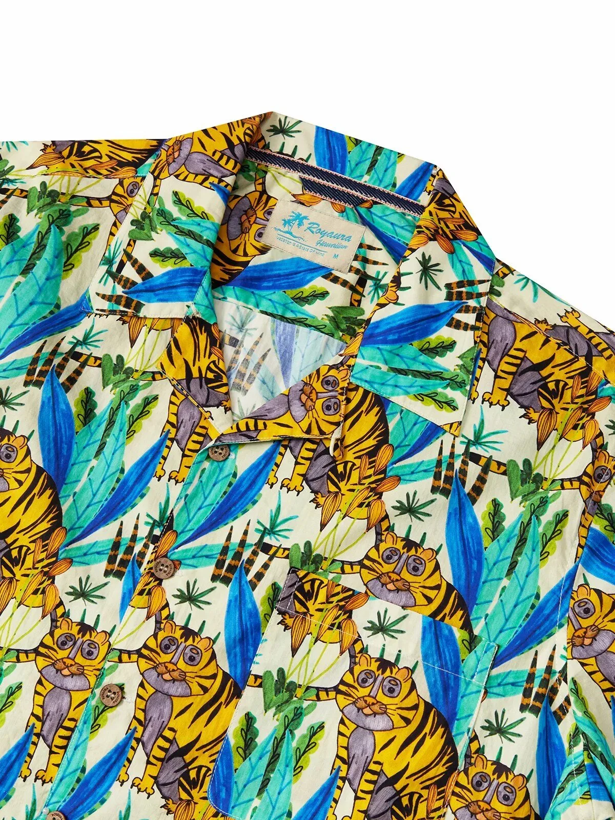 Tropical Tiger and Jungle Leaves Men's Hawaiian Shirt