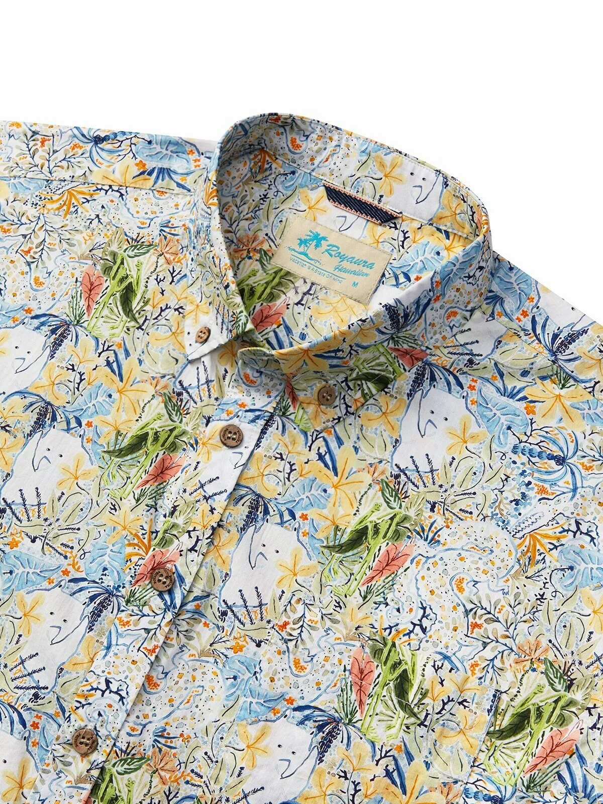 Men's Tropical Floral Button-Down Hawaiian Shirt with Palm Tree Print