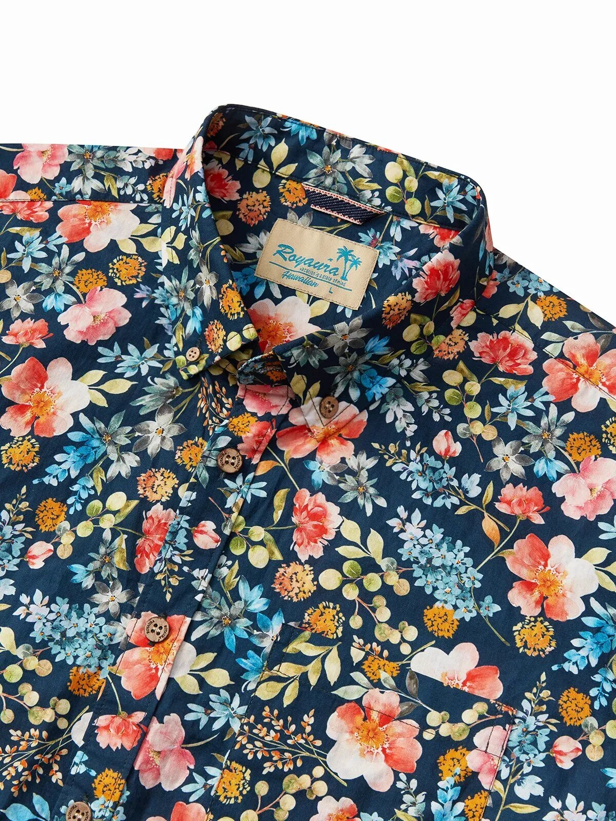 Royaura Hawaiian Floral Button Down Shirt for Men Tropical Beach Vacation