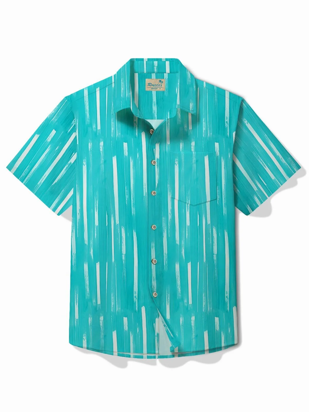Turquoise Blue Abstract Stripe Geometric Art Men's Hawaiian Shirt with Pocket