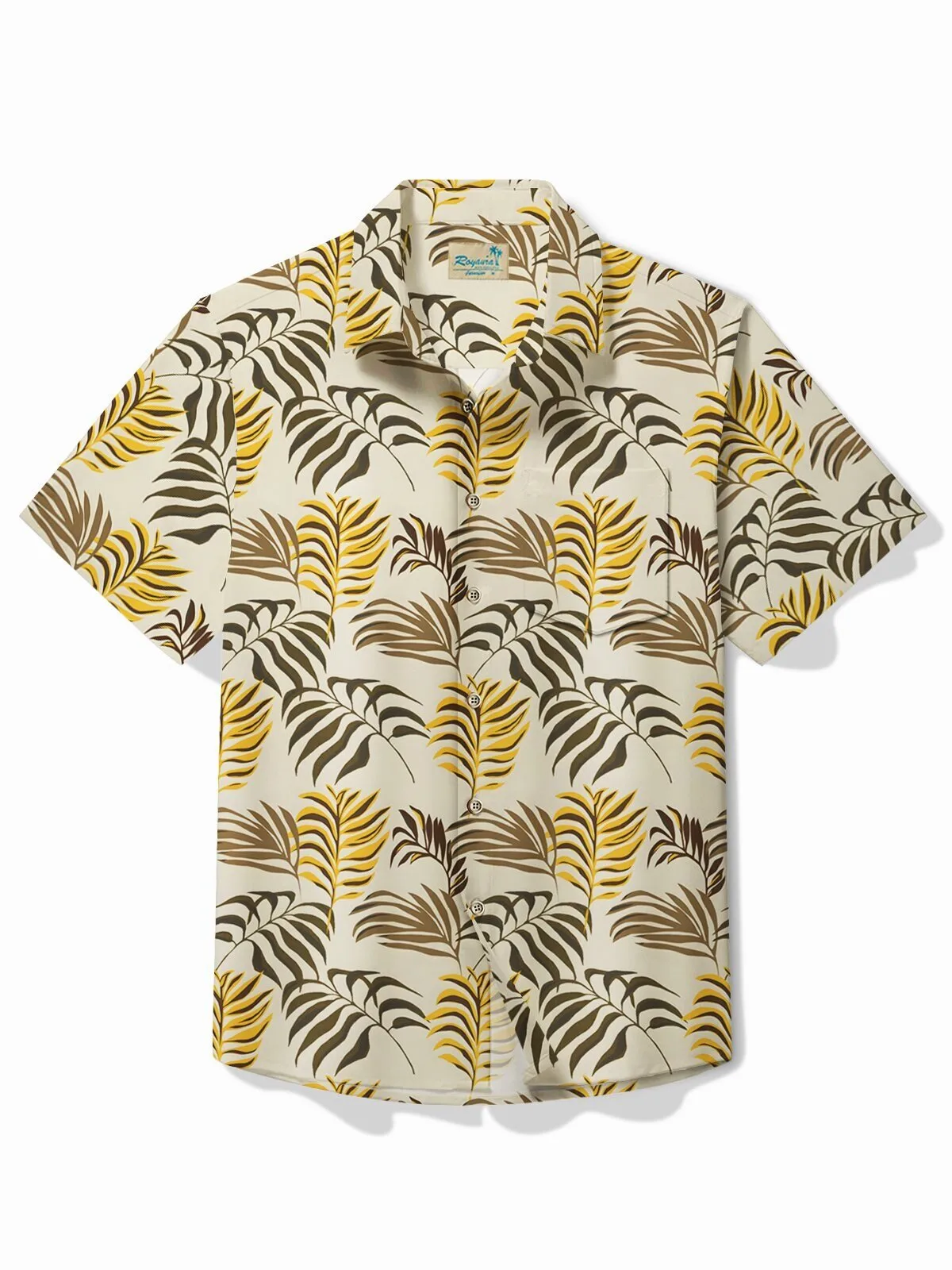 Tropical Palm Leaf Print Men's Button-Up Short Sleeve Hawaiian Shirt