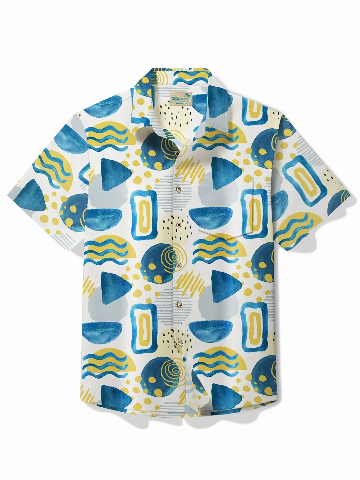 Vintage Geometric Abstract Art Men's Hawaiian Shirt with Pocket